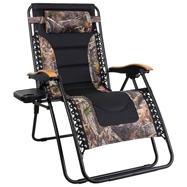 Oversize XL Padded Zero Gravity Lounge Chair Wider Armrest Adjustable Recliner with Cup Holder - Camouflage