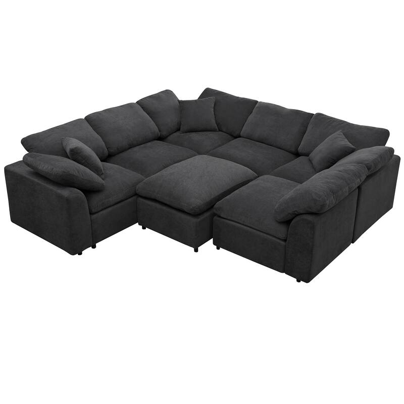 Oversized Sectional Sofa with Ottoman and 3 Pillows, DIY Modular Couch