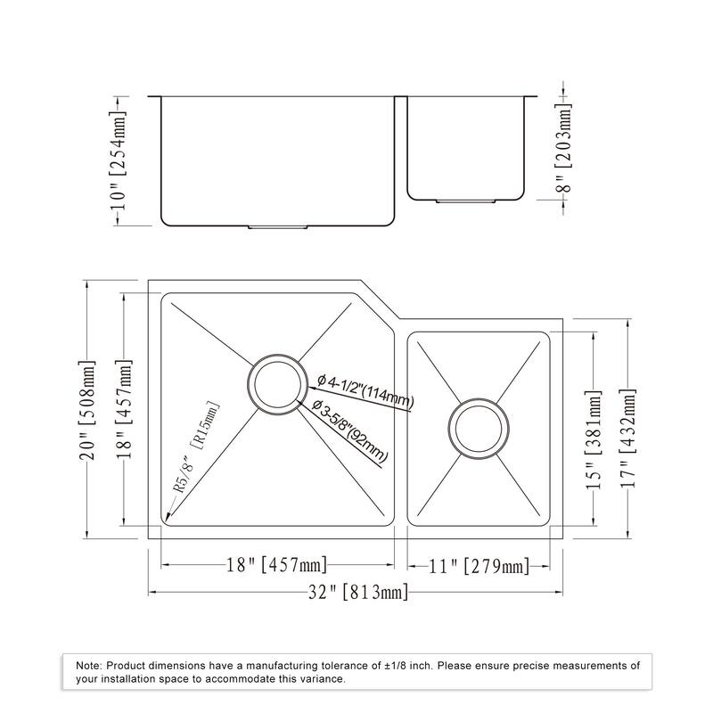 Dowell Undermount Double Bowl Stainless Steel Kitchen Sink - Small Radius Corners
