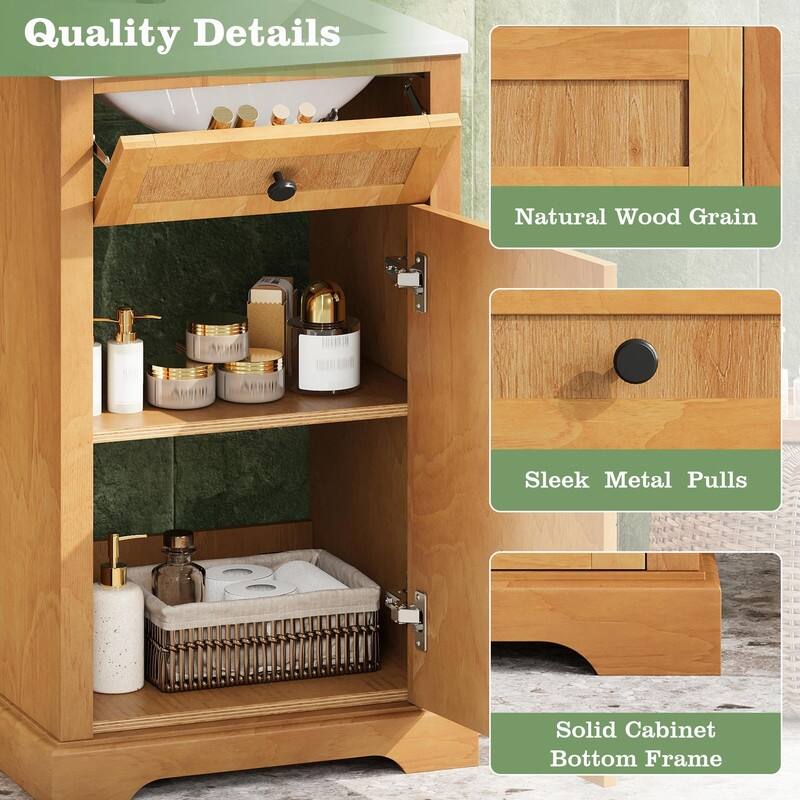 20" Bathroom Vanity with Integrated Ceramic Sink, Cabinet with Soft-Close Door and Solid Wood Bottom Frame