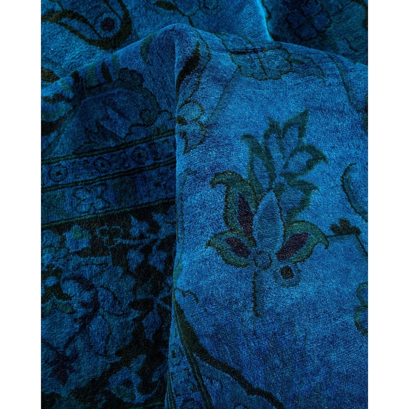 Overton Hand Knotted Wool Vintage Inspired Modern Contemporary Overdyed Blue Area Rug - 8' 4" x 10' 5"