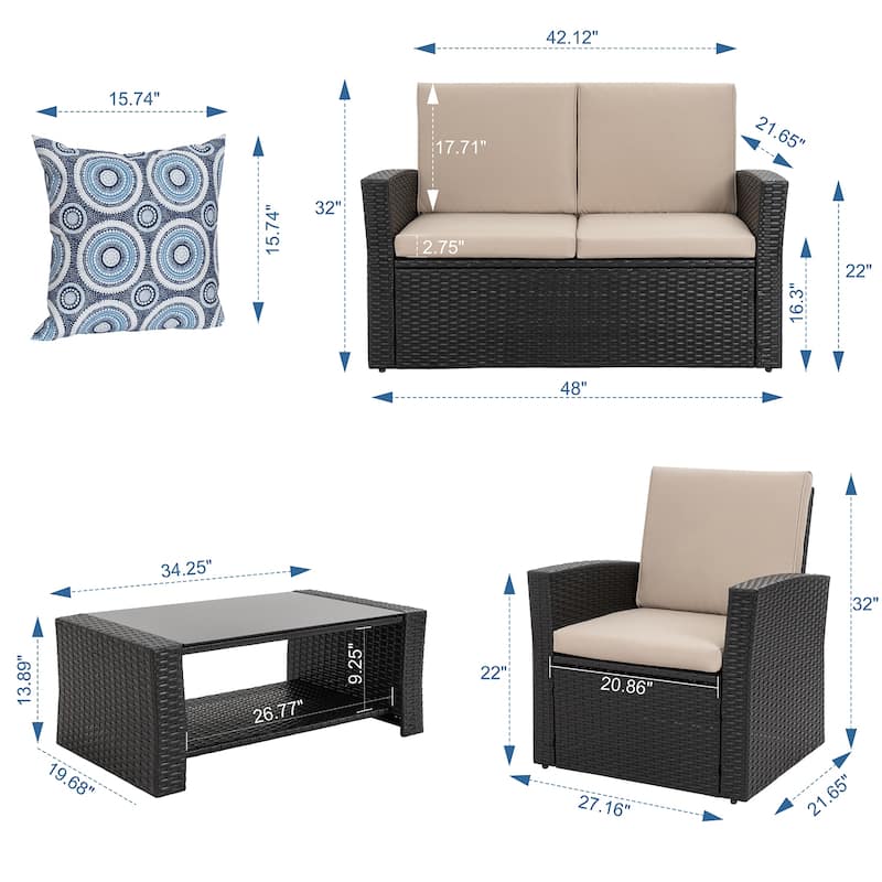 Futzca 4-Piece Outdoor Patio Furniture Set, Wicker Sectional Set