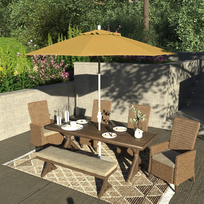 California Umbrella 9' Rd.Crank Lift, Collar Tilt, Aluminum Pole, Fiberglass Rib Patio Umbrella, White Finish, Sunbrella Fabric - Wheat
