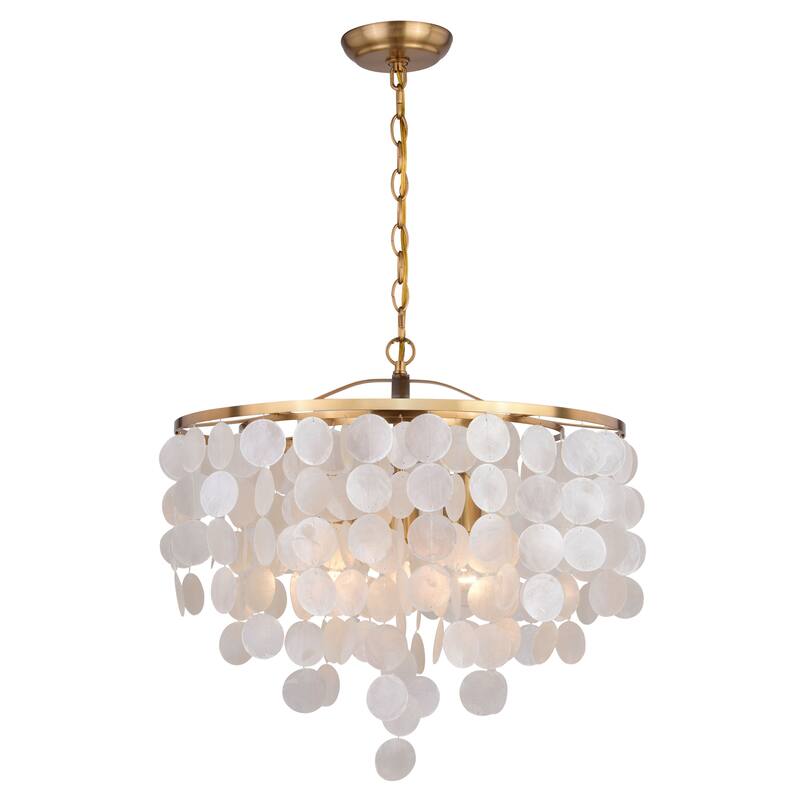 Elsa 3 Light Gold Brass Modern Coastal Glam Pendant Fixture with Capiz Shells - 19.75-in W x 18.5-in H x 19.75-in D