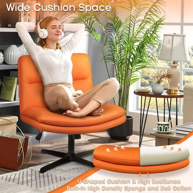 BOSSIN Criss Cross Chair Armless Office Desk Chair No Wheels,PU Leather Padded Modern Swivel Vanity Chair office chair