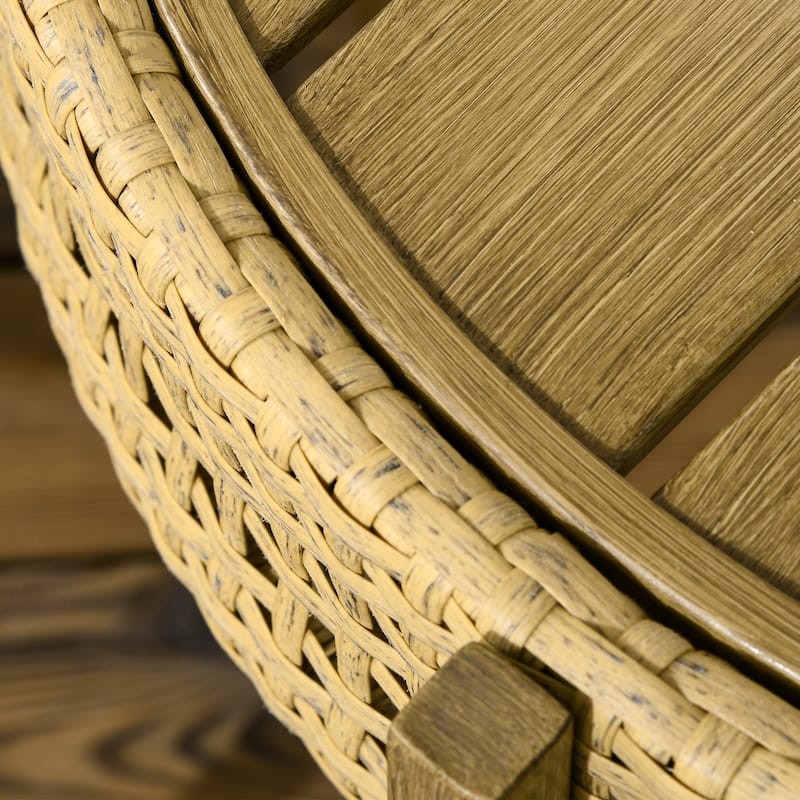 Outsunny 2 Pieces Wicker Patio Table Set, PE Rattan End Table Set, Outdoor Round Coffee Table Sets, Multi-functional, Slatted