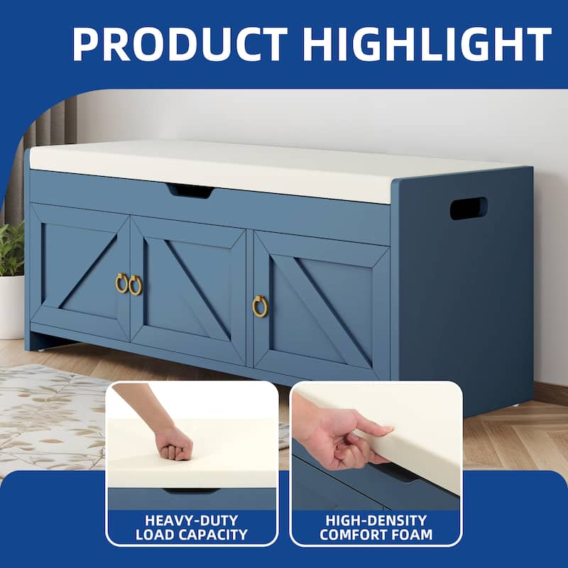 Moasis Shoe Storage Rack Cushioned Ottoman Bench with Lift Top for Hallway