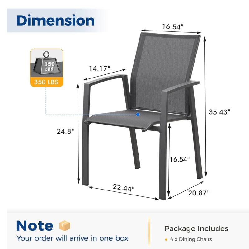 Set of 4 Aluminum Patio Dining Chairs, 22.44" Stackable Gray Chairs