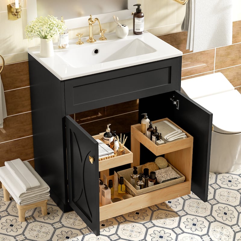 30'' Freestanding Bathroom Vanity with White Integrated Ceramic Sink - 30'' x 18.3'' x 34''