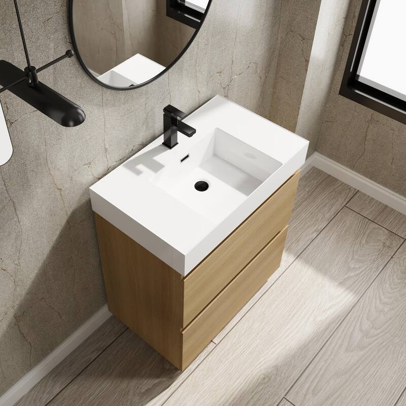 BNK 24/30 inch Freestanding Single Sink Bathroom Vanity with 2 Soft Close Drawers
