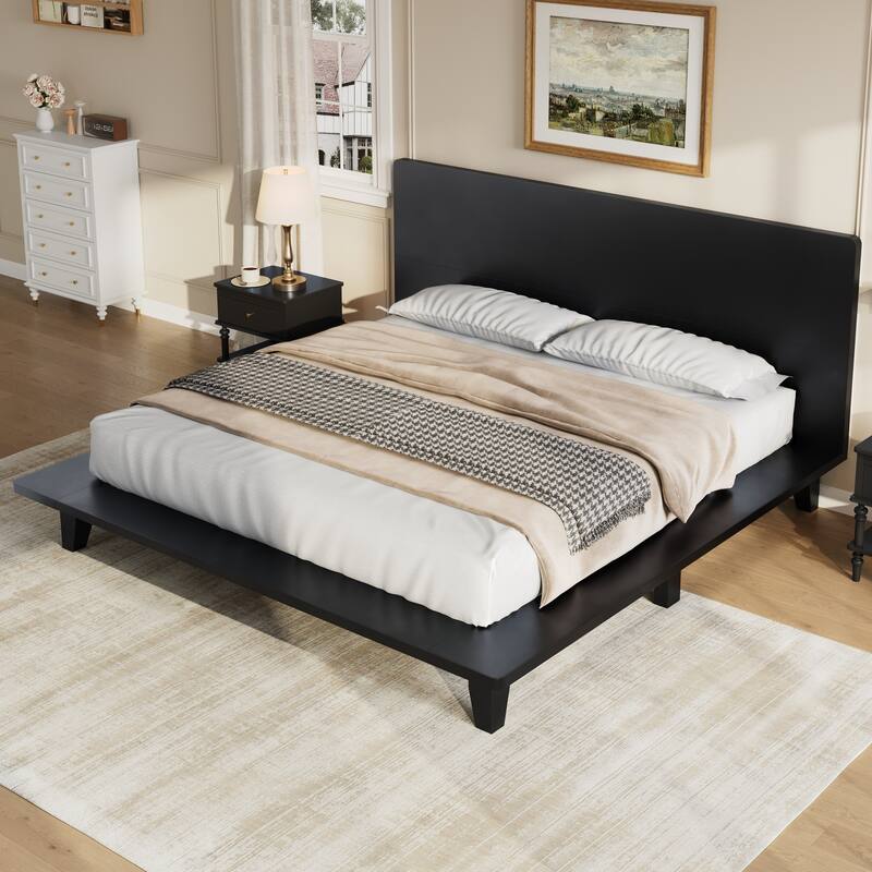 Roomfitters Full/Queen/King Size Wood Platform Bed with Headboard and Slat Support