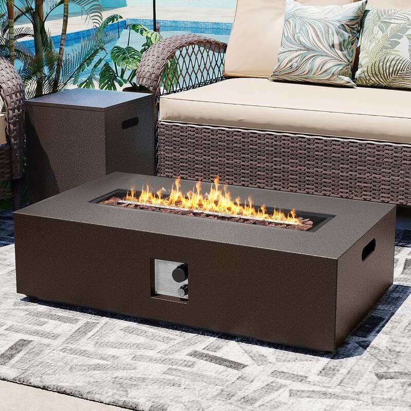 Patio Watcher Outdoor 42in. Iron Fire Pit Table with Propane Tank Cover