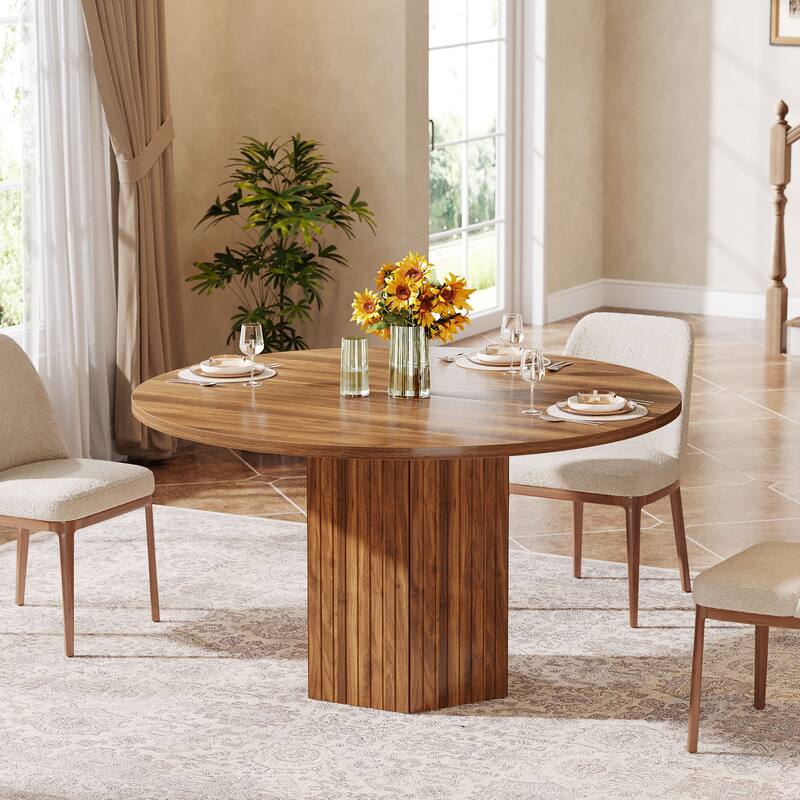 47-Inch Round Dining Table, Wood Dinner Table Easy Assembly Kitchen Table for Living Room, Dining Room