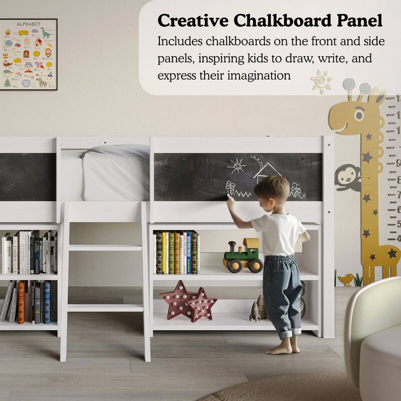 CraftPorch Modern Twin Loft Bed with Storage Rack