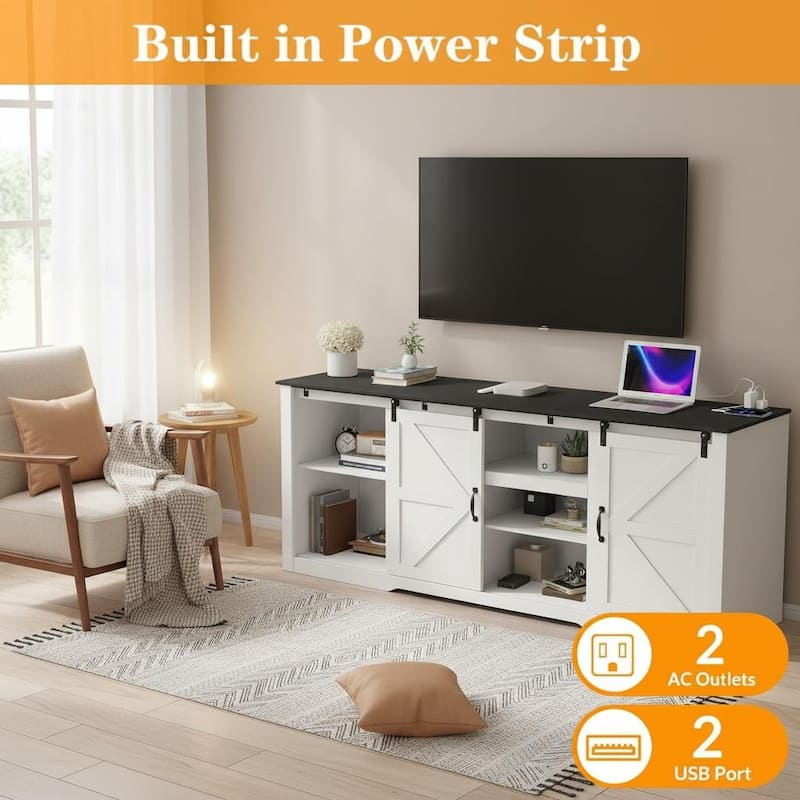 Farmhouse TV Stands, with Adjustable Shelves & Sliding Barn Door