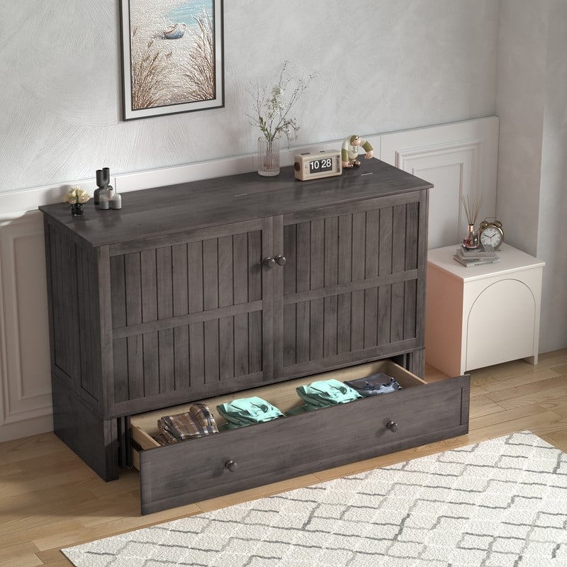 Mixoy Queen Murphy Bed Cabinet with Matress and Built-in Charger