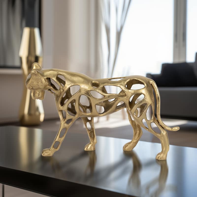 Fierce Lioness Sculpture Figurine - 14", Gold - 14" x 4" x 8"