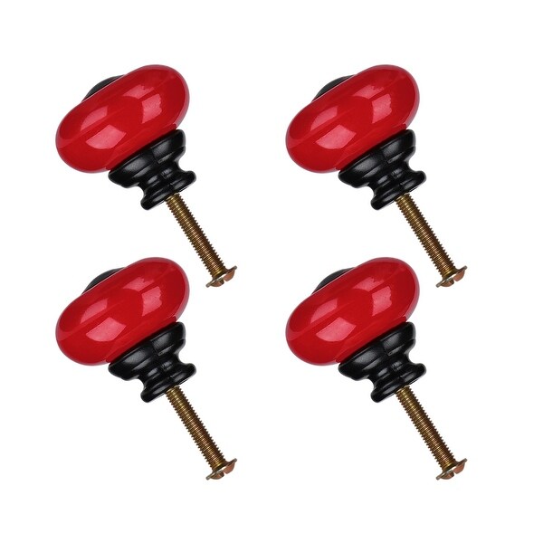 4pcs Ceramic Knobs Pull Handle Furniture Drawer Cabinet Cupboard Wardrobe Dresser Storage Boxes Accessories Red