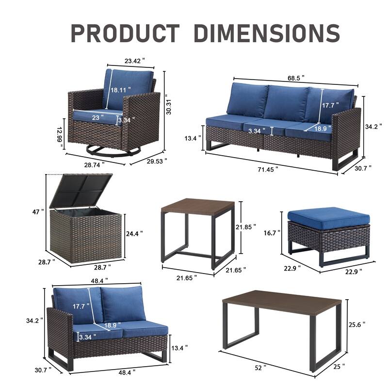 Gymojoy 7-9 Person All-Weather Wicker Outdoor Conversation Set Seating Group With Swivel Chairs And Coffee Table