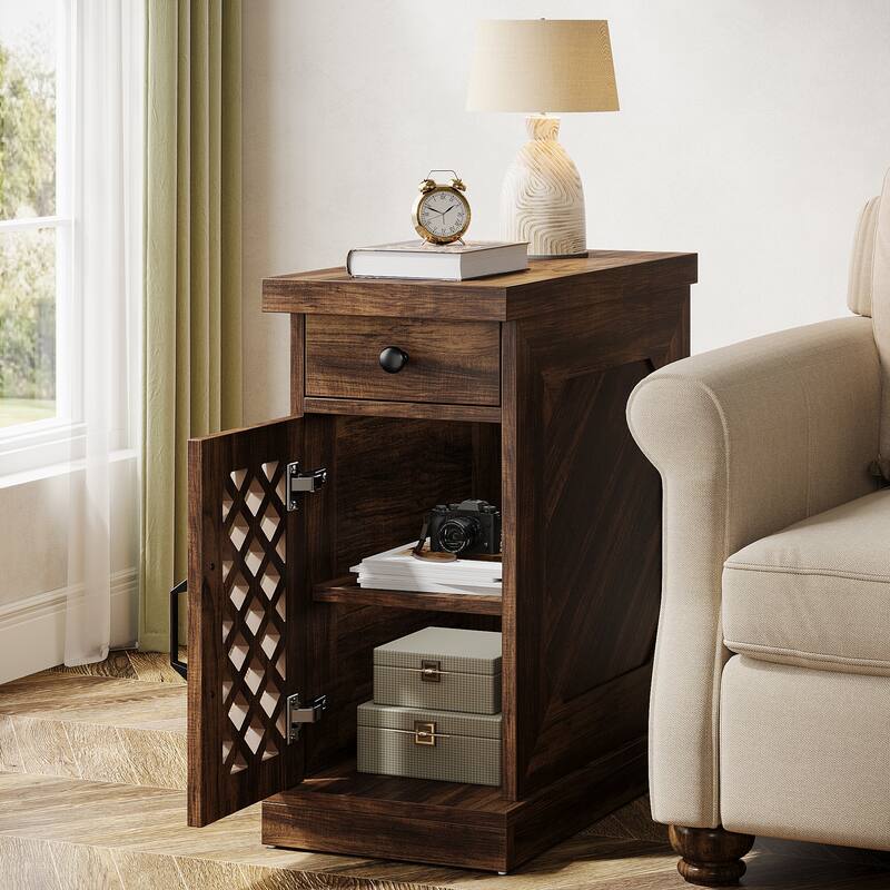 25.6 Inches Tall Wood End Table, Nightstand for Bedroom, Rustic Brown - 23.6" L x 11.8" W x 25.6" H