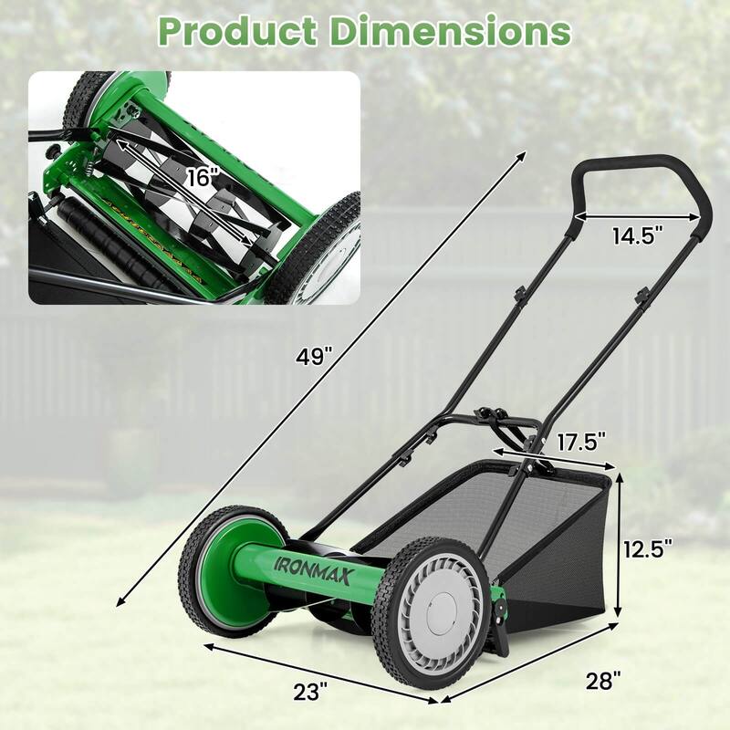 Ironmax 16" Push Lawn Mower with 5-Blade 6.9 Gallon Removable Grass - See Details