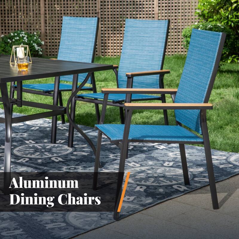 MAISON ARTS 7 Pieces Dining Set, 6 Aluminium Stackable Dining Chairs and a Metal Table