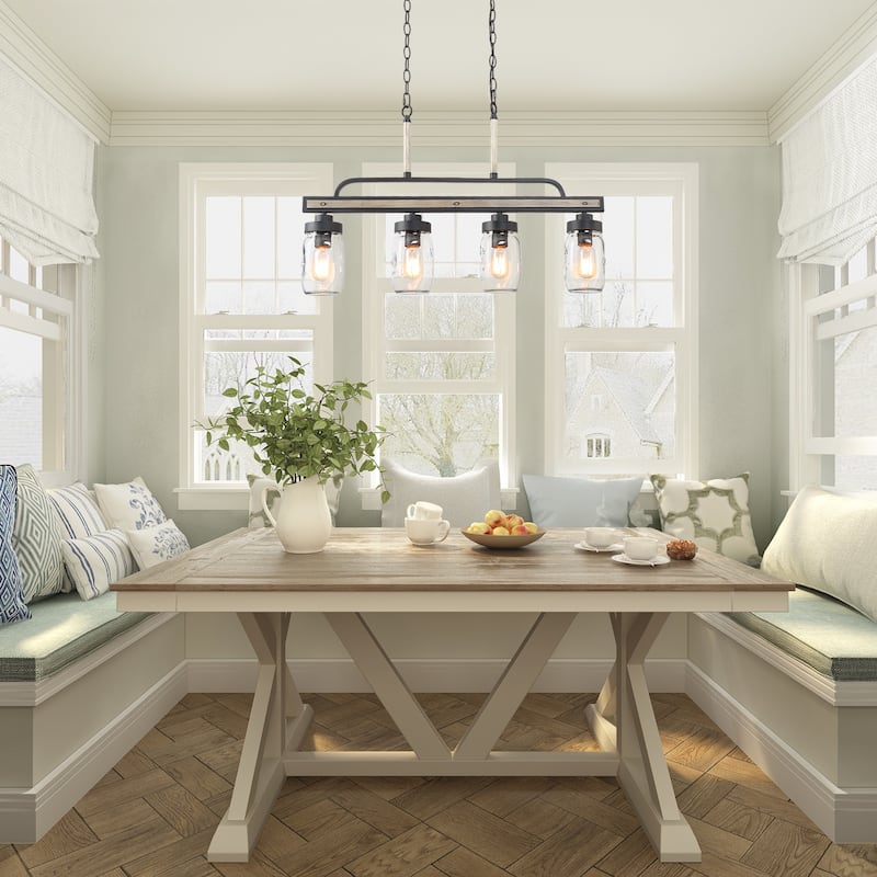 Modern Farmhouse 3/4-Light Mason Jar Glass Chandelier for Kitchen Island