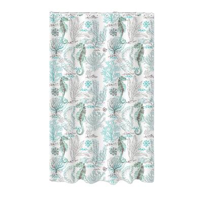 Printed Canvas Shower Curtain With Roller Hooks (Seahorse)