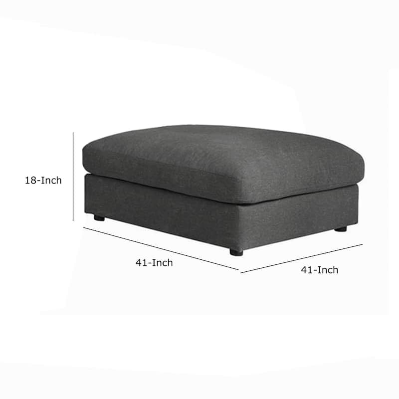 Fabric Upholstered Wooden Ottoman with Loose Cushion Seat, Dark Gray