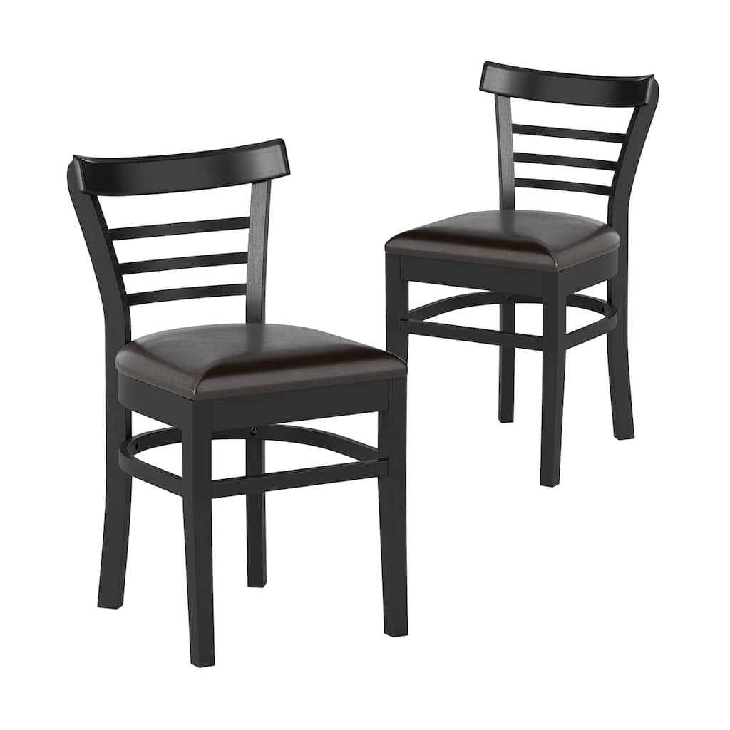 Set of 2 Rubber Wood PU Leather Padded Mid-Century Dining Chairs Set with Ergonomic Backrest - 16.5" x 19" x 31"
