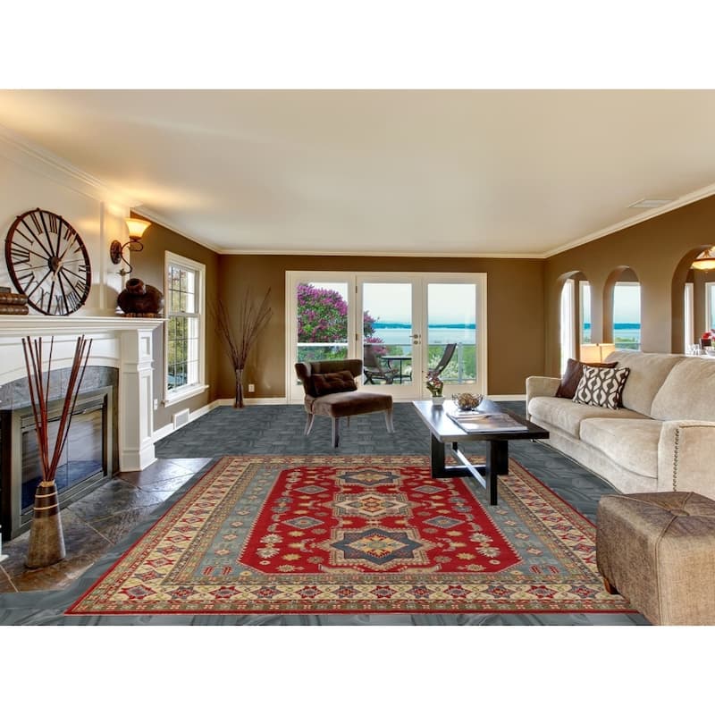 Hand Knotted Oriental 100% Wool Carpet Traditional Geometric Red Kazak Area Rug - 10' 2'' X 8' 0''