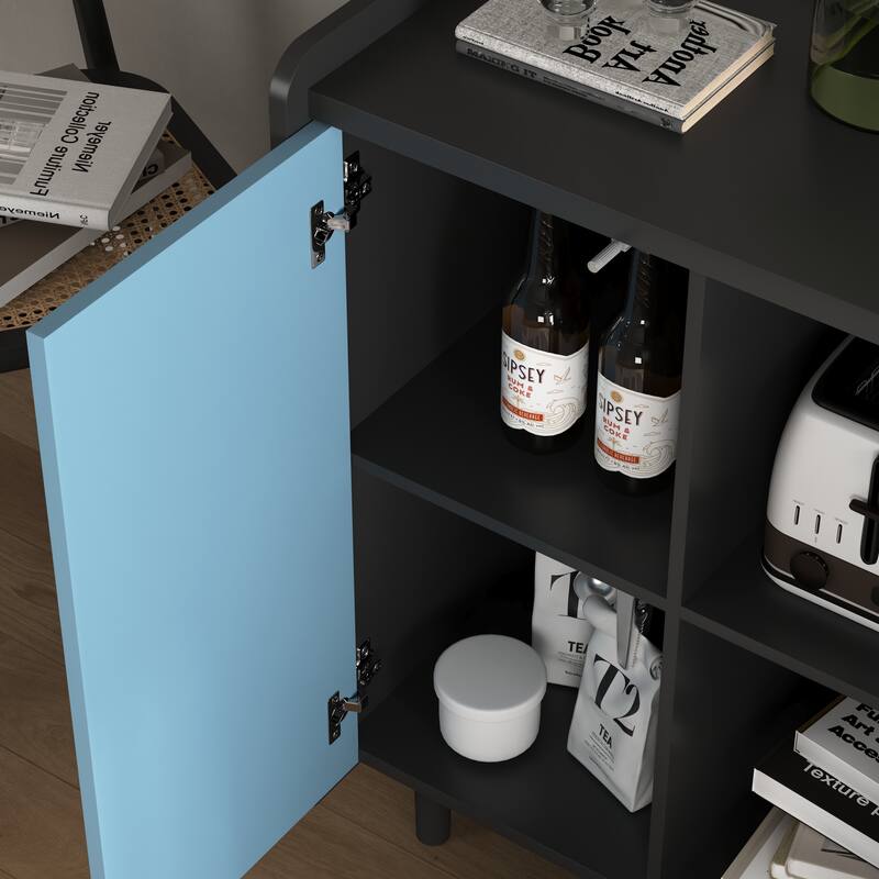 Modern Black Sideboard Buffet Cabinet with Doors, 2 Drawers, and Open Storage for Kitchen or Dining Room
