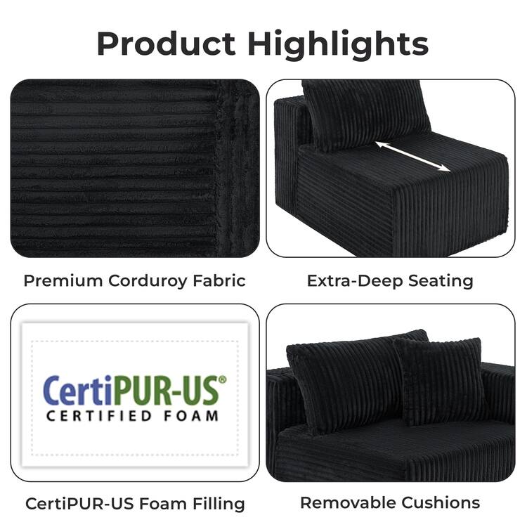 110" Modular Cloud Couch Sectional Sofa - Deep Seat Corduroy L-Shape Couch - Boneless Compressed Sofa