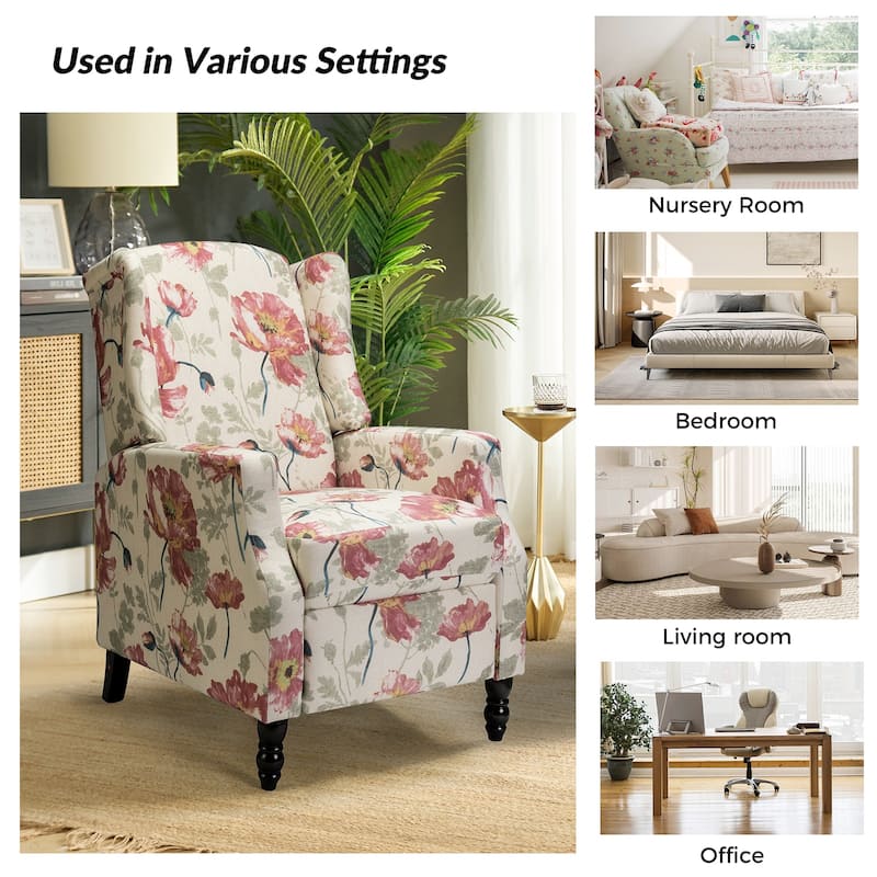 Damaris Mid-Century Modern Manual Pushback Recliner with Wingback Design by HULALA HOME