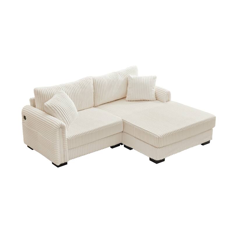 2-Seater L-Shaped Chaise Sofa with Reversible Cushion , USB-C Charging Port, Storage Pocket, Convertible Left/Right Design