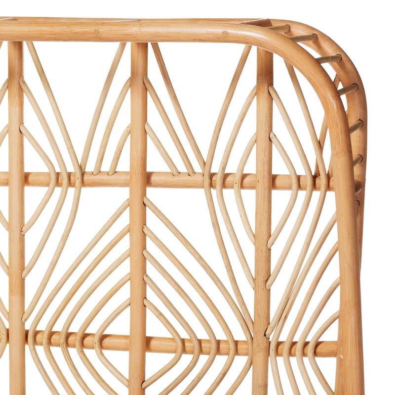 Hadley Natural Rattan Bed Frame with Openwork Geometry Headboard and Footboard, Tropical Coastal Boho Furniture, Queen