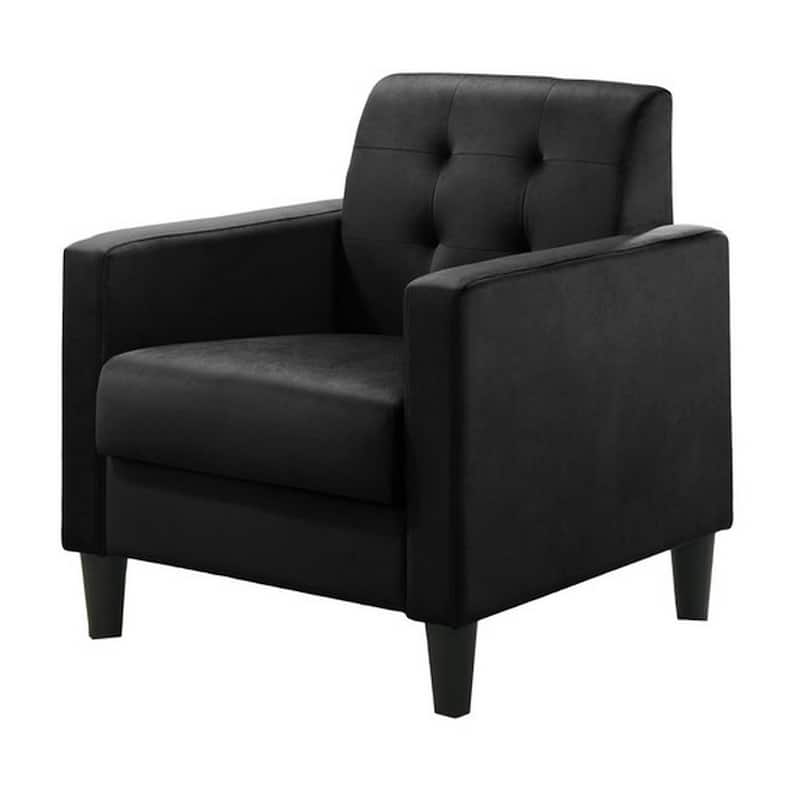 Oz 28 Inch Modern Accent Armchair with Foam Cushion, Tufted Black Velvet