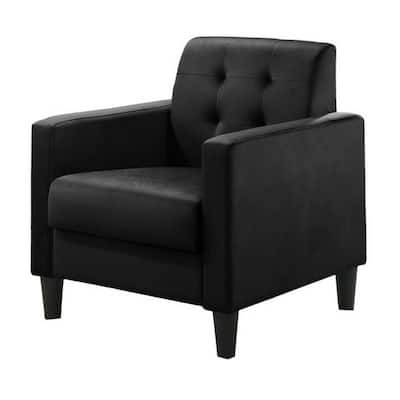 Oz 28 Inch Modern Accent Armchair with Foam Cushion, Tufted Black Velvet
