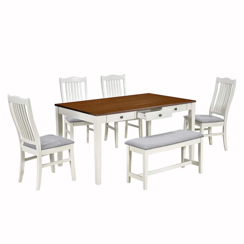 6PCS Wood Dining Table Set With Drawer