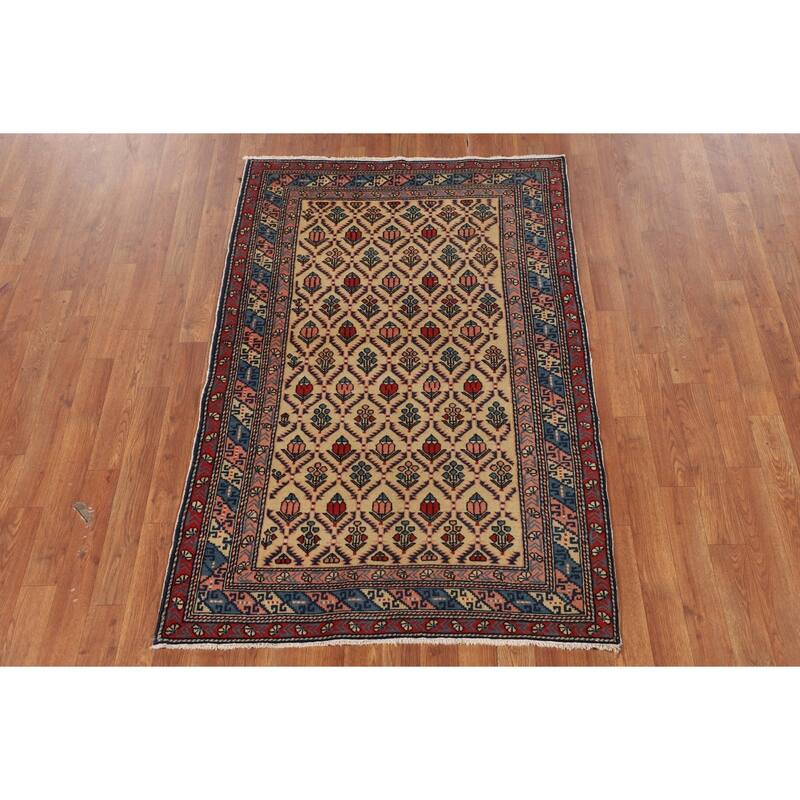 Hand Knotted Oriental 100% Wool Carpet Traditional All-Over Beige & Ivories Kazak Area Rug - 5' 2'' X 3' 5''