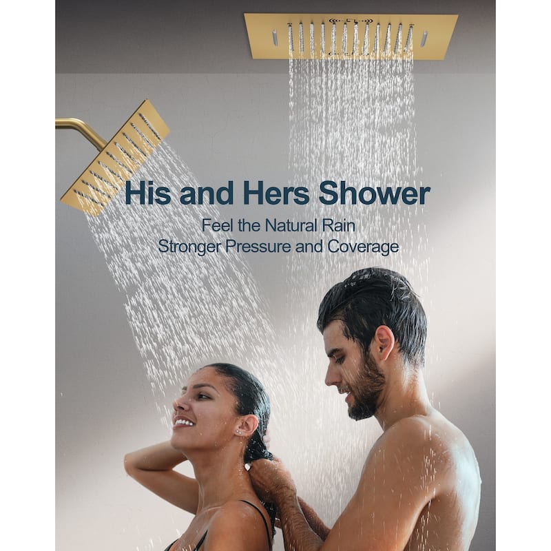 GRANDJOY LED Music Shower System 20"& 10" Dual Shower Heads with Handheld Shower