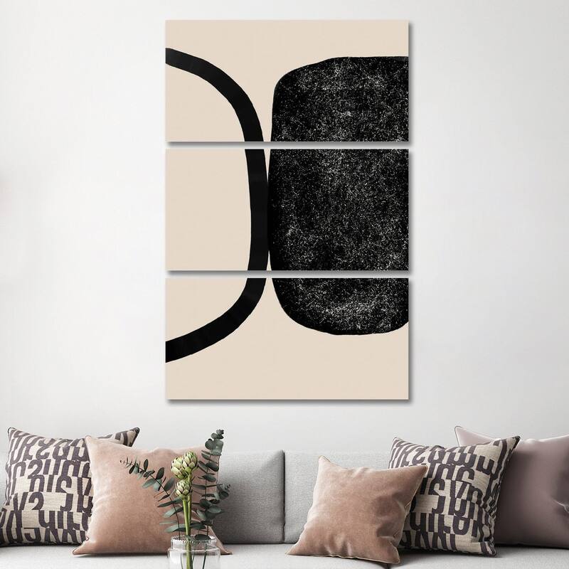 iCanvas "Beige Black Geometric Art" by Nikki 3-Piece Canvas Wall Art Set - 60x40x1.5