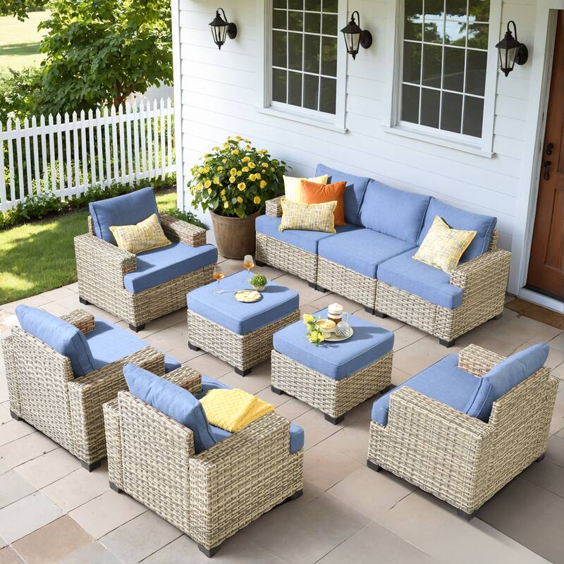 OVIOS 9 Pieces T shaped Seat Wide Armrest Set With Ottoman