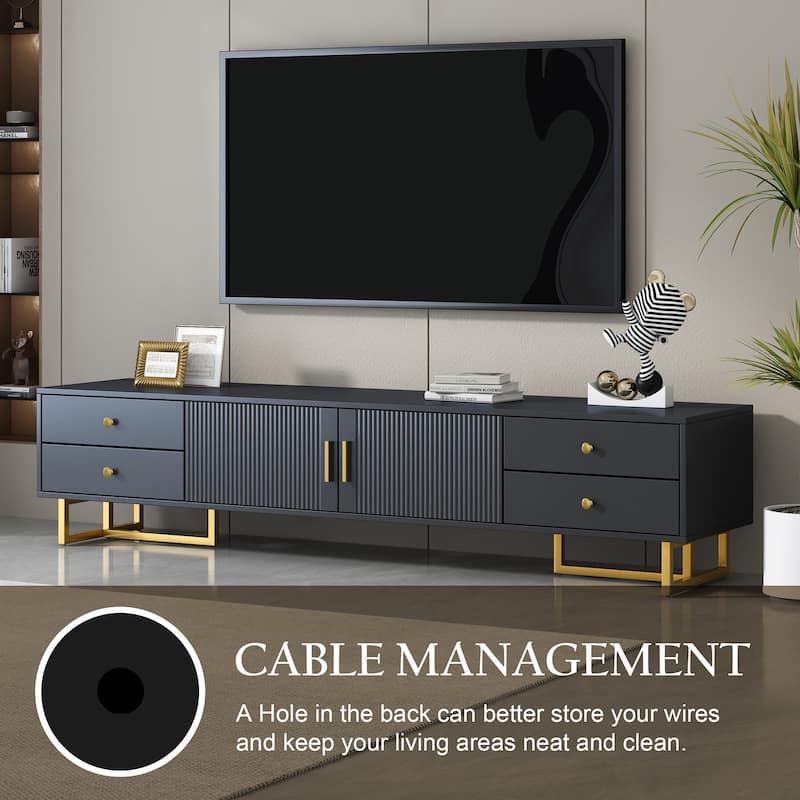 Modern TV Stand TV Console Table for 65+ Inch TV, T-shaped Metal Frame Media Cabinet Entertainment Center for Living Room - Black