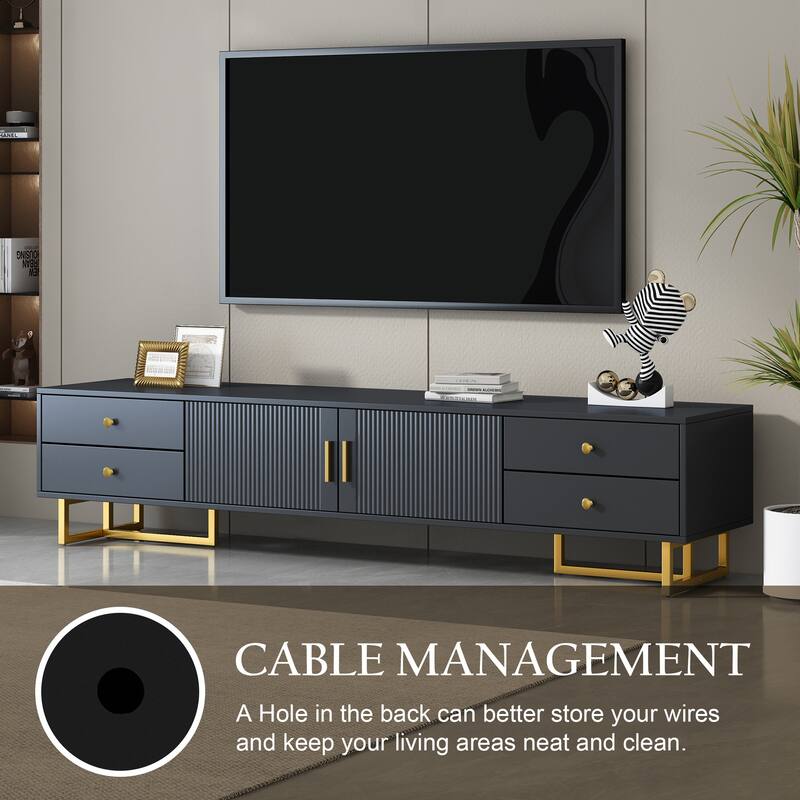 Roomfitters Modern TV Stand for 65 Inch TV and Above, Entertainment Console Cabinet with Storage Compartments, Black