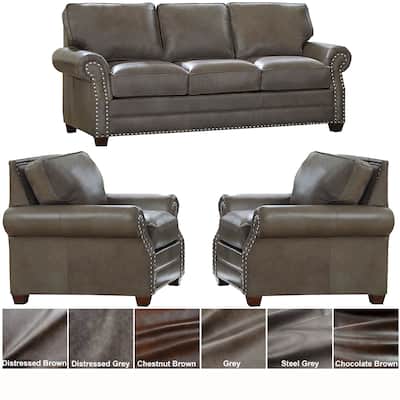 Made in USA Vernon Top Grain Leather Sofa Bed and Two Chairs Set