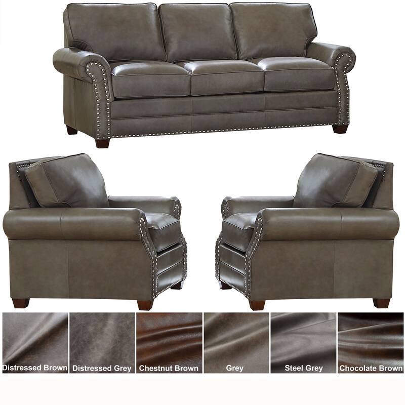 Made in USA Vernon Top Grain Leather Sofa and Two Chairs Set