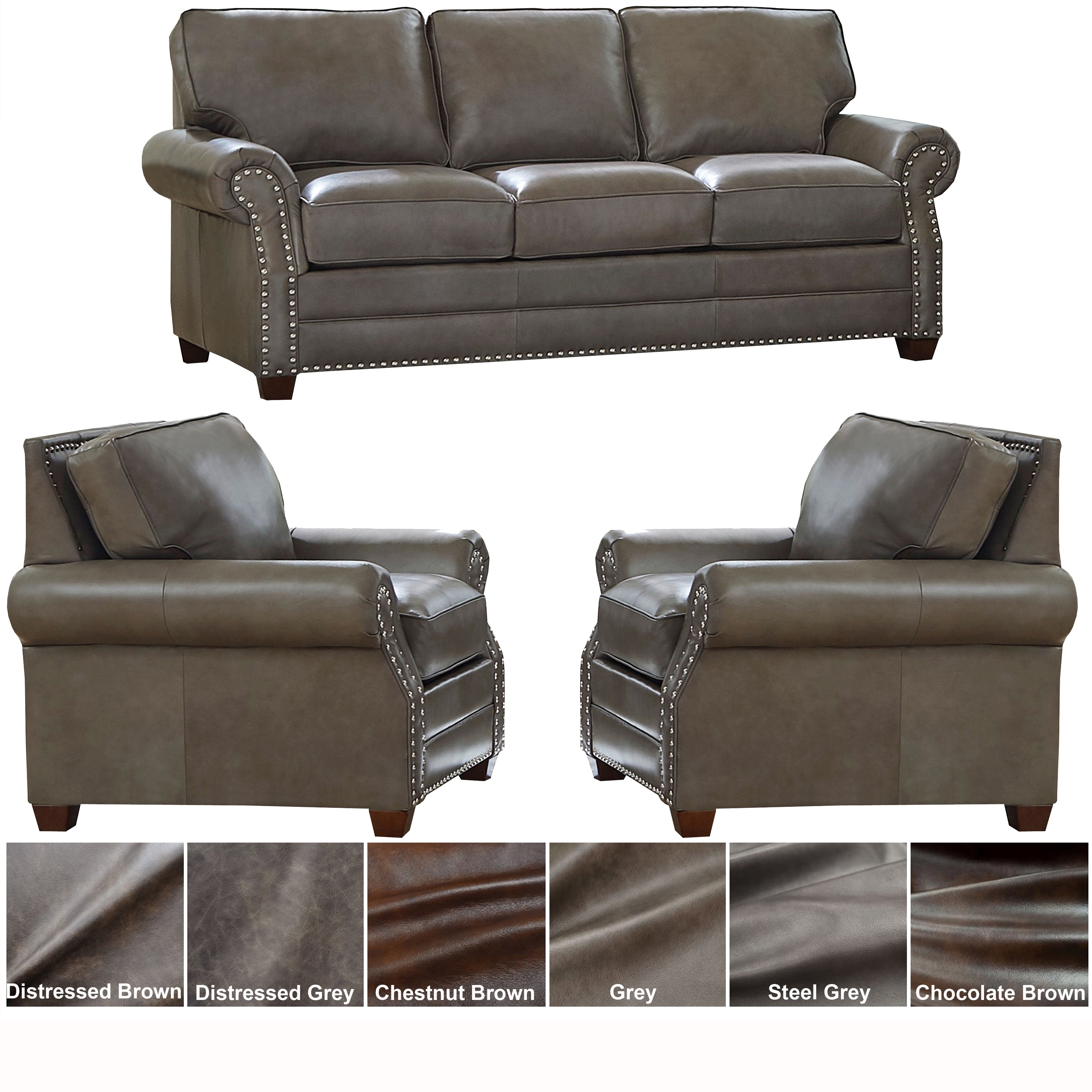 Made in USA Vernon Top Grain Leather Sofa and Two Chairs Set
