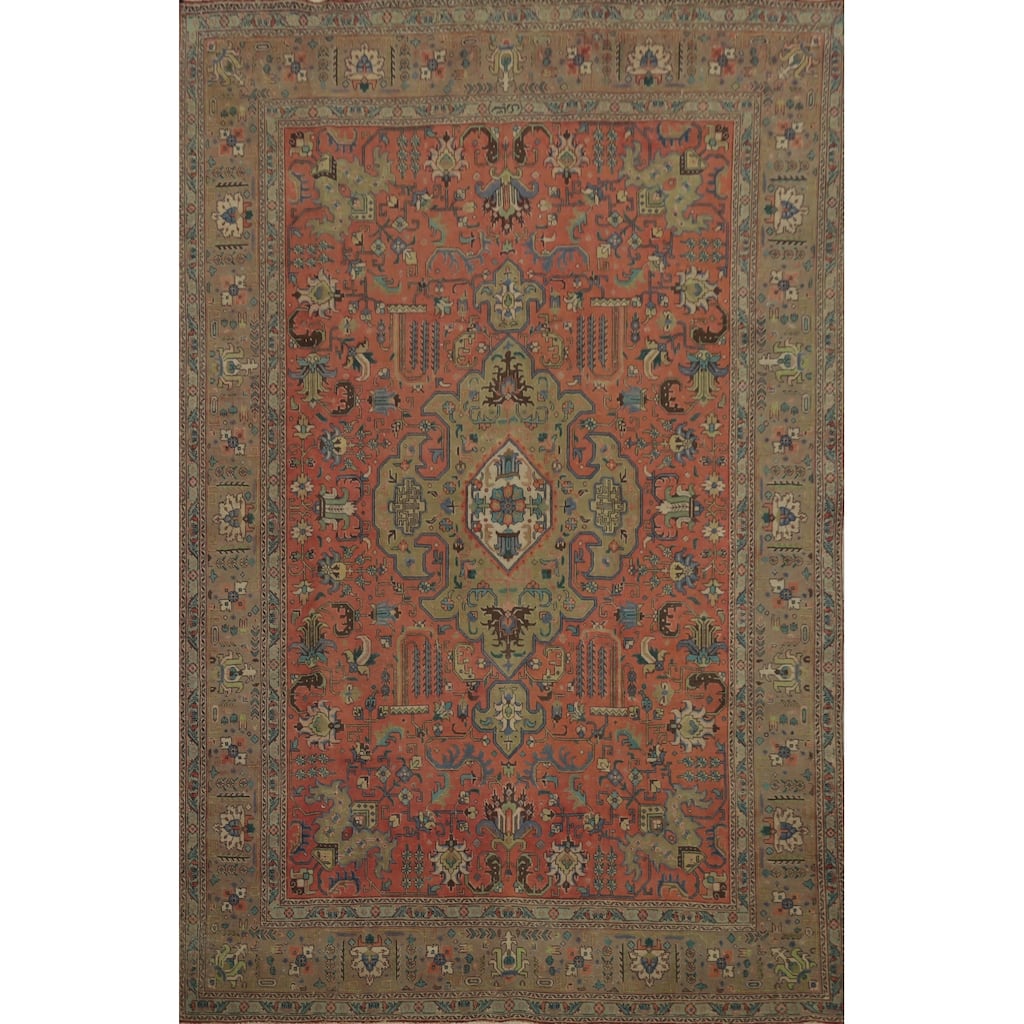 Hand Knotted Oriental 100% Wool Carpet Traditional Medallion Coral Tabriz Area Rug - 10' 9'' X 7' 8''