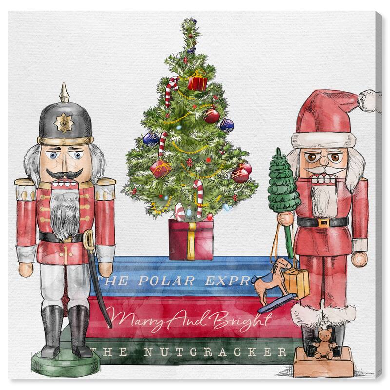 Wynwood Studio Prints Holiday Christmas Books and Holiday Cheer Red and Red Modern & Contemporary Wall Art Canvas Print